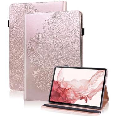 Imagem de VODEFOX Capa para Lenovo Tab M9 22.9 cm (TB-310FU, lançado em 2023), capa flip flip de couro PU floral pavão em relevo com faixa elástica para tablet Lenovo Tab M9 - dourada