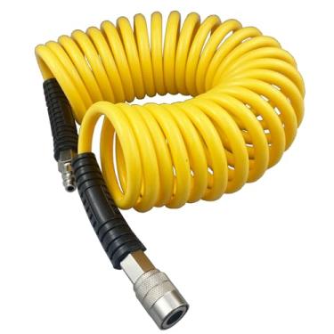Imagem de Darnassus Mangueira de ar de recuo de poliuretano, mangueira de compressor de ar com conexões giratórias de 0,6 cm, para uso industrial, doméstico, garagem, estação (6 m, amarelo)