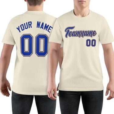 Imagem de Camiseta de beisebol personalizada para homens, mulheres, jovens, camisas de manga curta, logotipo com número de nome impresso personalizado, Creme e azul-23, One Size