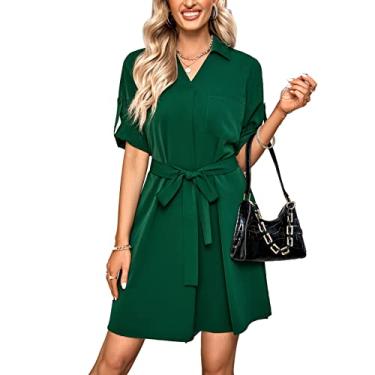 Imagem de Vestido Casual Feminino, Vestido Feminino Solto Com Gravata Cintura Decote Em V Gola Virada para Baixo Meia Manga para Uso Diário na Primavera (S)