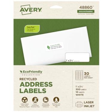 Imagem de Avery Etiquetas de correspondência ecológicas para impressoras a laser e jato de tinta, 2,5 x 6,3 cm, branco, permanente, pacote com 300 (48860)