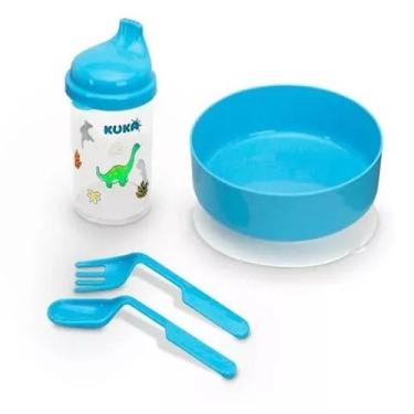 Imagem de Kit Refeição Kuka Infantil Bebe Com Prato Copo E Talher Rosa Azul