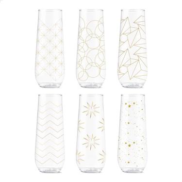 Imagem de TOSSWARE POP 255 g Flauta Festiva Cheers, Conjunto de 6, Qualidade Premium, Copos de Champanhe Impressos de Plástico de Qualidade Premium, Recicláveis, Inquebráveis e Cristais
