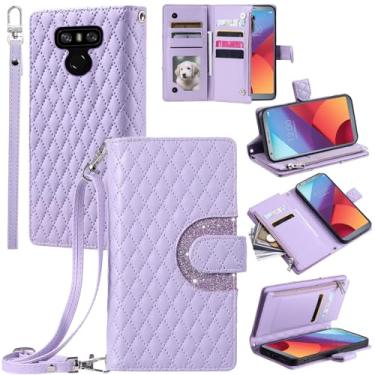 Imagem de Furill Capa de telefone para LG G6 capa carteira com alça de pulso transversal alça de ombro 9+ compartimentos para cartões bolsa com zíper bolsa de couro suporte celular LGG6 ThinQ LG6 Thin Q G 6