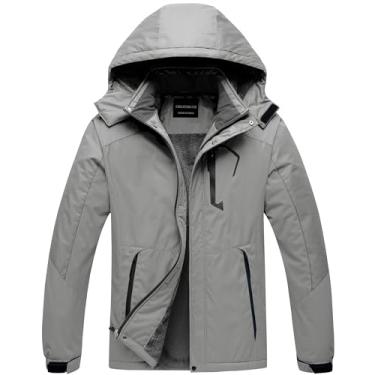 Imagem de CREATMO US Jaqueta de esqui masculina jaqueta de inverno masculina impermeável casaco de neve quente jaqueta corta-vento com capuz capa de chuva cinza claro M