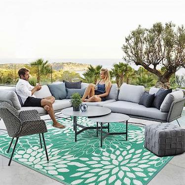 Imagem de Anidaroel Tapetes ao ar livre, 2,4 x 3 m, para pátios, à prova d'água, reversível de plástico tropical, tapete de acampamento com palha, tapete externo grande para trailer, varanda, deck, varanda, piquenique