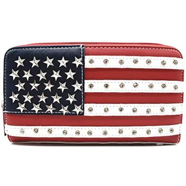 Imagem de Bolsa de ombro única feminina com bandeira americana estrelas e listras, Carteira vermelha, One Size