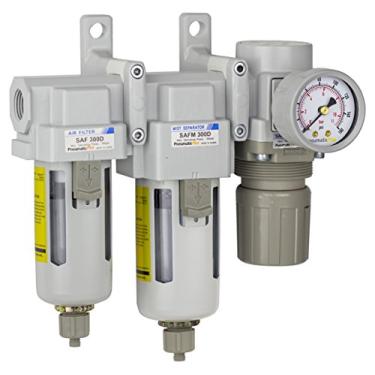Imagem de Filtro PneumaticPlus SAU330-N03G Três Stage Air Sistema de Secagem Particulate Air, filtro coalescente, pressão do ar Regulador Combo 3/8" NPT - Poly Tigela, Drenagem Manual, Bracket, Medidor