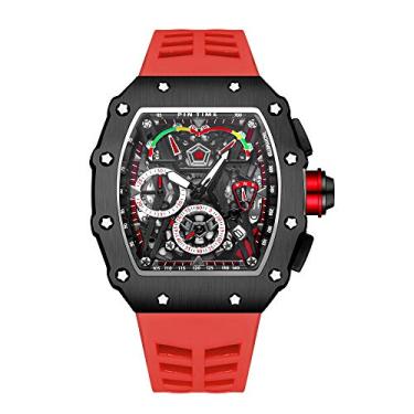 Imagem de Youbbeo Relógio analógico punk cronógrafo casual Tonneau esqueleto relógio de pulso esportivo de quartzo estilo exclusivo design luminoso com pulseira de silicone, Preto, vermelho, punk