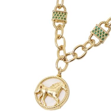 Imagem de GRANADO ACESSÓRIOS, Colar Corrente Country Elo Oval com Cadeado Cristal Medalha Cavalo Banhado a Ouro - AM