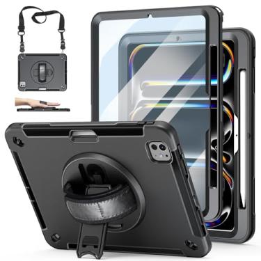 Imagem de Capa para iPad Pro 11 M5 2025/ M4 2024: Capa protetora para iPad Pro 11 polegadas 5ª geração com protetor de tela - suporte - alça - alça de ombro - suporte de lápis - preta