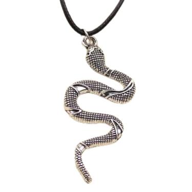 Imagem de EDCRFV Colar pingente de cobra tibetana de prata pingente cordão de couro preto feito à mão