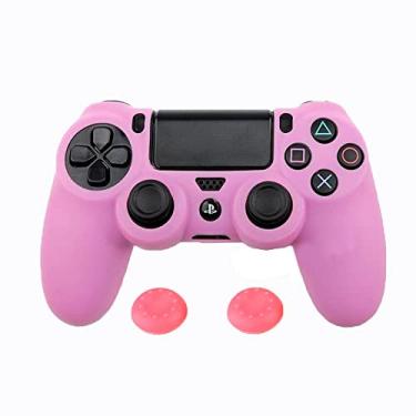 Imagem de Capa protetora de silicone macio para PS4 Capa de controle para Dualshock 4 para Playstation 4 capas de controle de jogo + 12 alças de polegar (rosa)