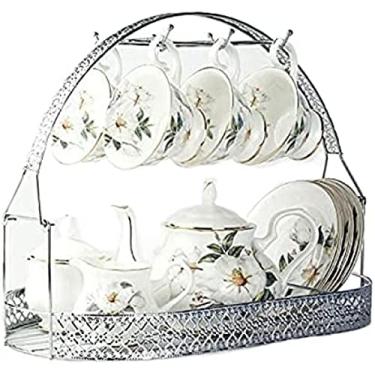 Imagem de Suporte de caneca rack de café suporte de copo de café conjunto de chá pratos organizador ferro forjado caneca escorredor armazenamento rack de secagem, a