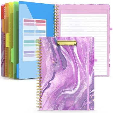 Imagem de Sooez Prancheta de transferência com bloco de notas recarregável, pasta com 10 bolsos de armazenamento para tamanho carta, caderno de prancheta espiral, portfólio fofo para escola, escritório e