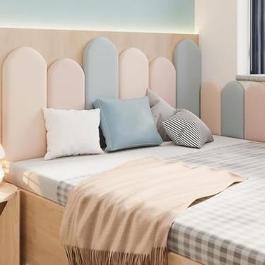 Imagem de Painéis de cabeceira anticolisão 3D para parede, cabeceira acolchoada de 3,7 cm, painéis decorativos de cabeceira autoadesivos para cama de solteiro/casal, fáceis de instalar