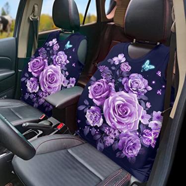 Imagem de GOSTONG Colete de capa de assento de carro com estampa rosa rosa, 2 peças, protetores de assento de veículos, almofada macia para homens e mulheres