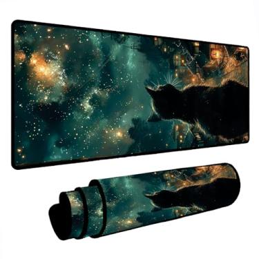 Imagem de Novo Mouse Pad Gamer Deskpad Speed Extra Grande Borda Costurada Profissional Varios Tamanhos - Gato Estrelas (90X40)