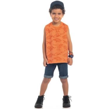 Imagem de Camiseta Infantil Manga Curta, Laranja, Dinossauros - Kamylus-Masculino