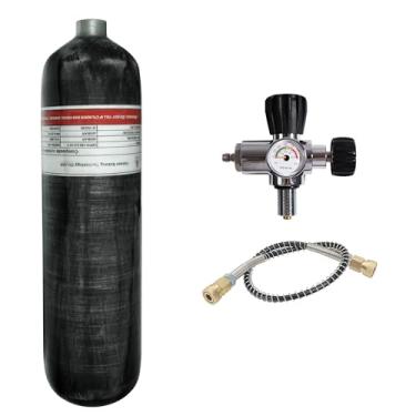 Imagem de TUXING Tanque de fibra de carbono 3L 4500psi, tanque de ar de fibra de carbono com válvula reguladora de enchimento Pcp para tanque de mergulho de rifle de ar Pcp (garrafa vazia), M18 x 1,5