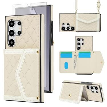 Imagem de Asuwish Capa de celular para Samsung Galaxy S24 Ultra 5G com protetor de tela de vidro temperado com bloqueio de RFID, suporte para cartão de crédito, alça transversal S24Ultra 24S S 24 24Ultra