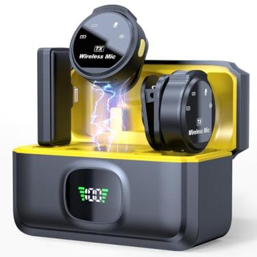 Imagem de Microfone de lapela profissional sem fio com capa de carregamento, 2 mini microfones sem fio com cancelamento de ruído para iPhone iPad, 4 modos de captação, vida útil da bateria 60H, entrevistas,