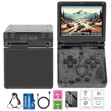 Imagem de RG35XXSP Handheld Game Console RG35XX SP Clamshell Retro Game Console with 64G TF Card Preloaded Games 5532 Portable Gaming Console with 3.5 inch Screen 3300mAh Battery 5G WiFi Bluetooth HD Black