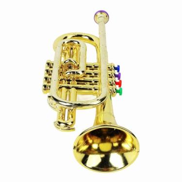 Imagem de Brinquedo de Trompete de Saxofone Dourado para Crianças, 4 Teclas Coloridas, Instrumentos Musicais Educacionais Interessantes, Brinquedo de Trompete para Crianças