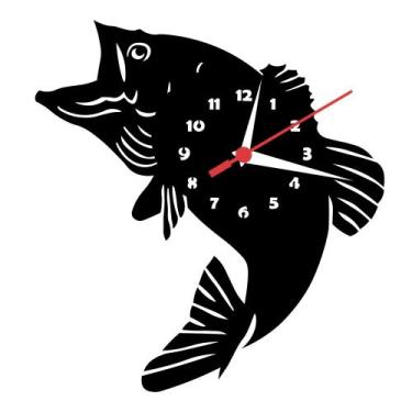 Imagem de Relógio de Parede Silencioso Peixe Carpa Pescador Pescaria Decoração M
