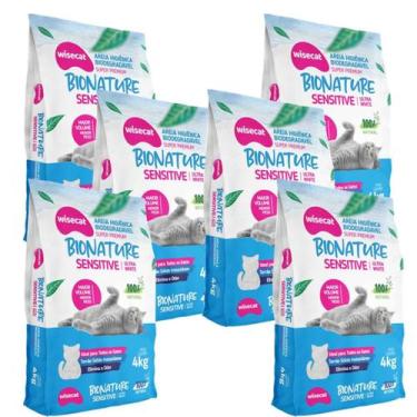 Imagem de Areia Para Gatos Sensitive biodegradavel 4kg Kit 6Un - Wisecat