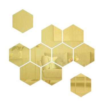 Imagem de Espelho Acrílico Dourado Decorativo Hexagonal 50 Peças 9,80 x 8,50cm -