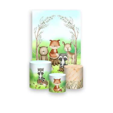 Imagem de Painel De Festa Vertical 1,50 x 2,20 + Trio De Capas Cilindro - Bosque