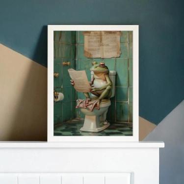 Imagem de Quadro Perereca No Banheiro Lendo Jornal 33X24Cm - Quadros On-Line