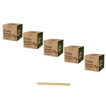 Imagem de Mexedor Palheta Billa Curto Bambu Bebida Chá Café Kit 5