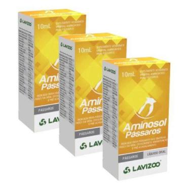 Imagem de Kit 3 Aminosol Suplemento Para Passaros 10ml - Lavizoo