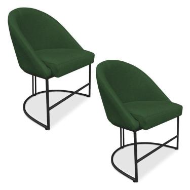 Imagem de Kit 02 Cadeiras Poltrona De Jantar Bela Suede Verde Base Metálica Industrial Preto - Pallazio