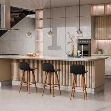 Imagem de 3 Meia Banquetas Línea em Eucalipto Verniz PU Cobre c/ Preto - UniDeco