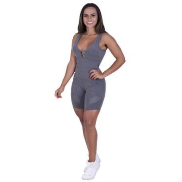 Imagem de Macaquinho Fitness Feminino Curto Costa Cavada Suplex Bojo Orbis -CINZ