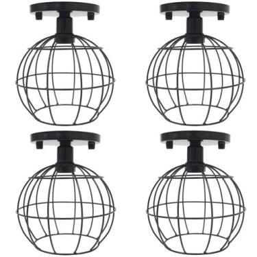 Imagem de 4 Lustres Teto Plafon Industrial Aramado Globo Retrô Luminária Sobrepo