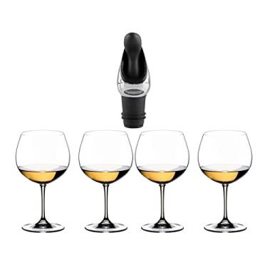 Imagem de Riedel Vinum Oaked Chardonnay/Montrachet Glass (pacote com 4) Pacote com despejador de vinho com tampa (preto) (3 itens)