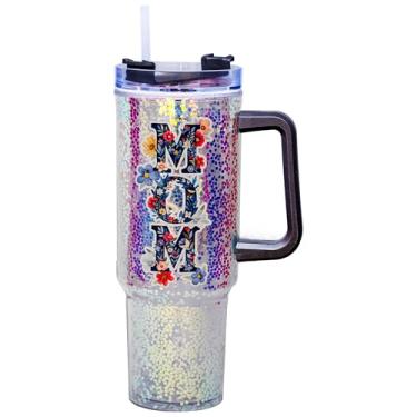 Imagem de Spoontiques Caneca de viagem de acrílico com glitter Mom 1,134 g - acrílico de parede dupla com trava deslizante tampa de viagem e canudo - 28 cm de altura