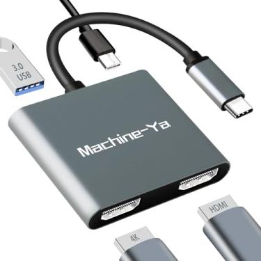 Imagem de Machine-Ya Adaptador USB C para HDMI duplo, adaptador de monitor duplo 4K com 2 HDMI, USB 3.0, 100W PD, suporte de fita C, hub HDMI, estação de ancoragem de vários monitores para Chromebook, MacBook,