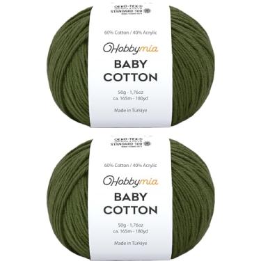 Imagem de HobbyMia Fio de algodão para bebês para crochê - 50 g / 180 m - (2) fio fino, peso esportivo - fio Amigurumi macio para linha de crochê - 60% algodão e 40% acrílico (bosque, 2 bolas)