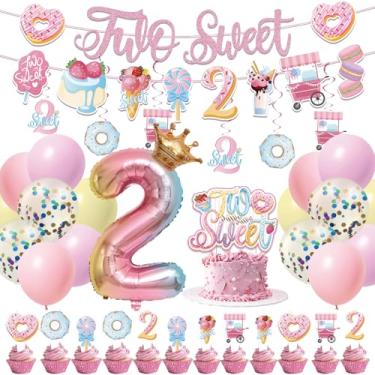 Imagem de JUYRLE Two Sweet Birthday Decorations for Girls- 2nd Donut Party Decorations with Balloons Arch Kit, Cake Cupcake Toppers, Ice Cream Banner Candy Theme Party Supplies for Baby Shower
