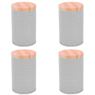 Imagem de Kit 4 Potes Porta Mantimentos Lata Redonda Branca 3D - Dratini, Cinza