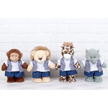 Imagem de Quarteto De Pelúcia Safári Amore 30cm / Leão, Girafa, Elefante E Macaco. (XADREZ DE MARINHO)