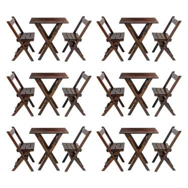 Imagem de Kit 6 Jogos De Mesa Aparador Bar Dobrável Com 2 Cadeiras Em Madeira Maciça - Imbuia - Marrom