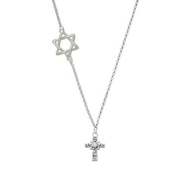 Imagem de Colar de cruz de rolagem com cristal transparente delicado estrela de Davi, Cristal