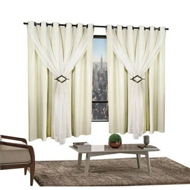 Imagem de Cortina Corta Luz 2,00m X 1,60m 100% Blackout Com Voil Palha Para Sala