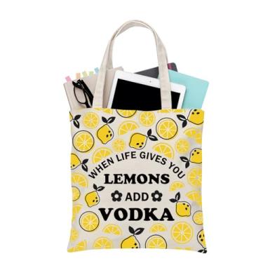 Imagem de BDPWSS Sacola de vodka When Life Gives You Lemons Add Vodka Lovers Gift Vodka Bebedor reutilizável sacola de compras de supermercado, Lemons Vodka Tg